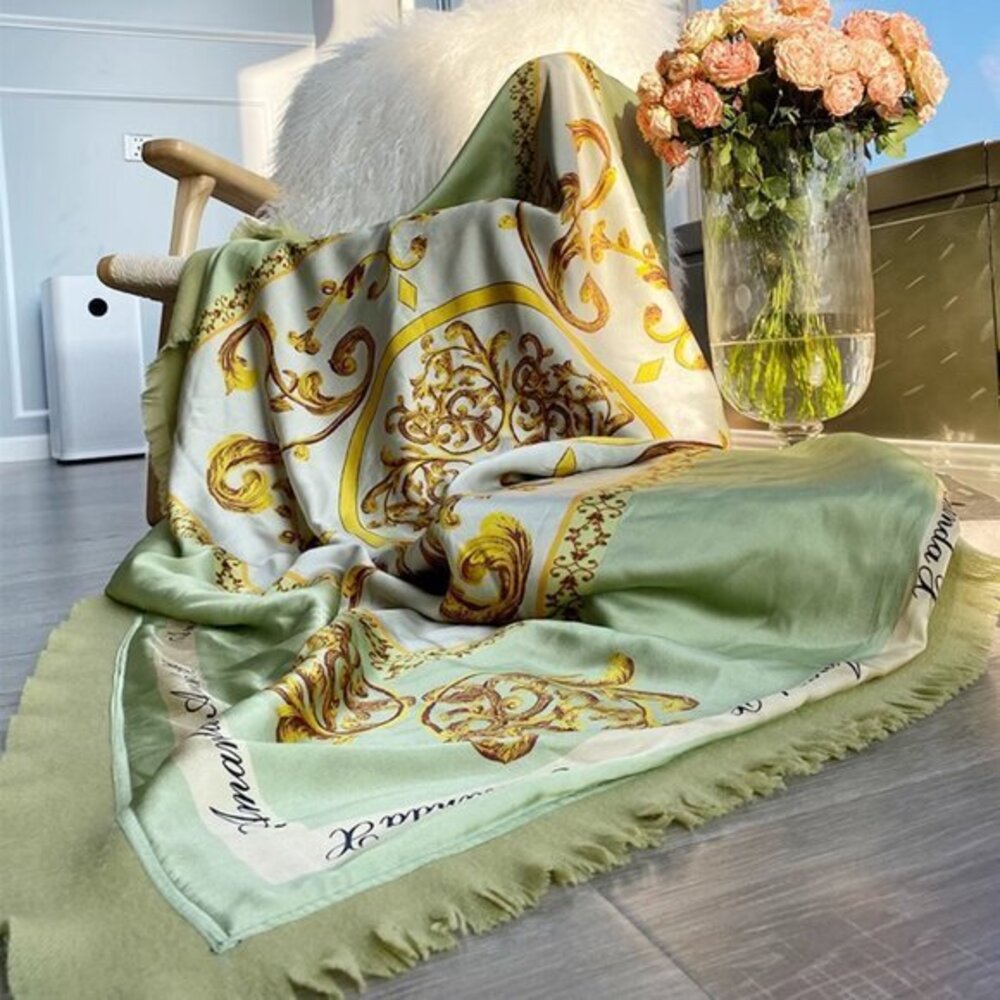 AmandaX “Impression of Summer” Silk-Wool Jacquard Large Scarf/Shawl Throw